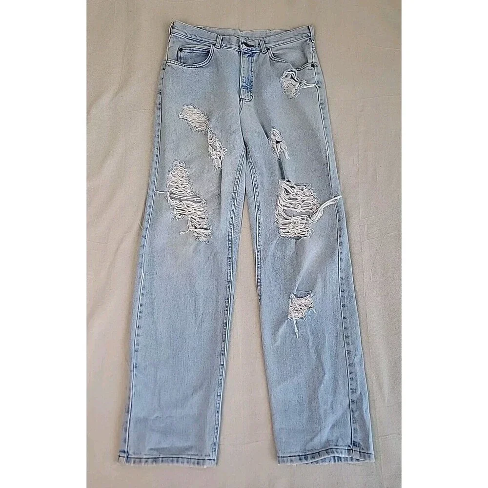 Vtg Riders Jeans Mens 34x33 * Distressed Destroyed Cotton Light Blue High Rise‎